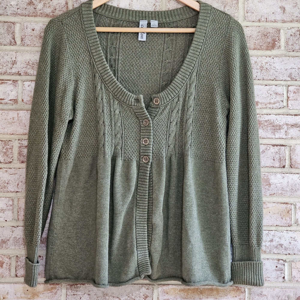 Caslon olive long cardigan size L